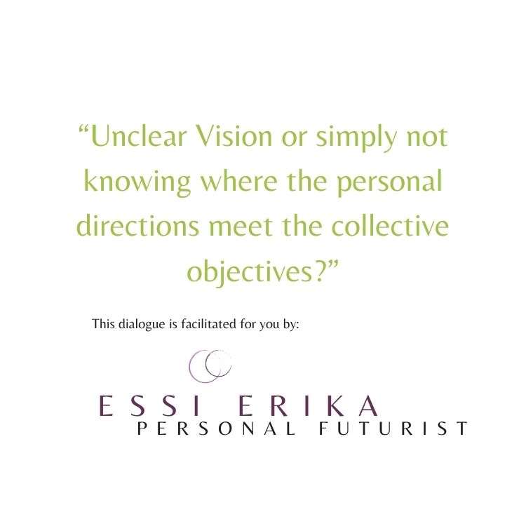 Quote about unclear vision and personal direction meeting collective objectives, with Essi Erika's branding.